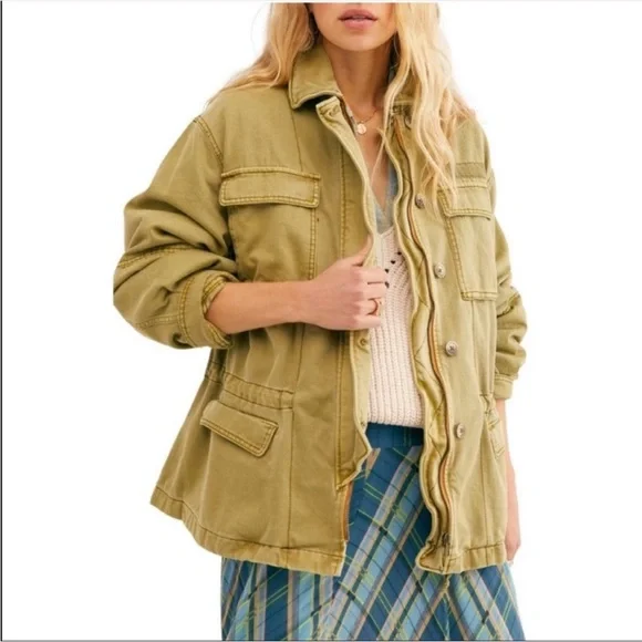 Free People Utility Jacket Olive Green size XS 100% Cotton Military Style Cargo - Picture 13 of 14